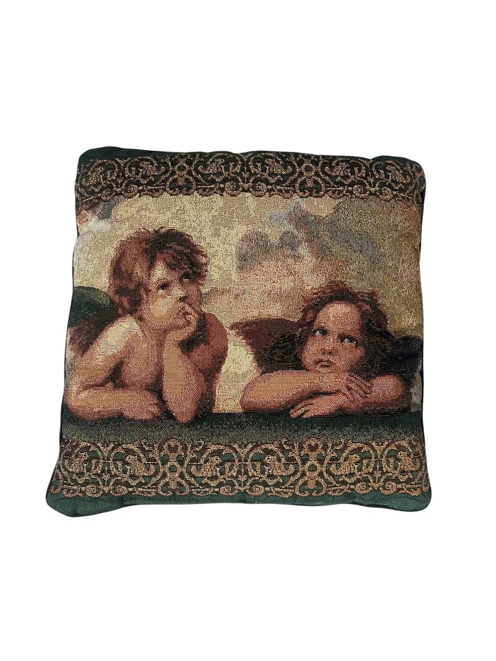 Vintage Raphael Cherubs Sistine Madonna Tapestry Throw Pillow 14x14 Angels
